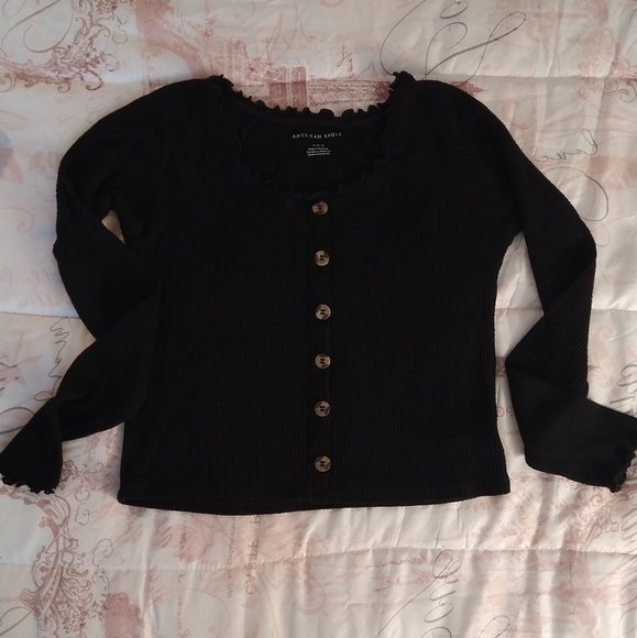 American Eagle Lettuce Edge Ribbed Sweater - Picture 2 of 5